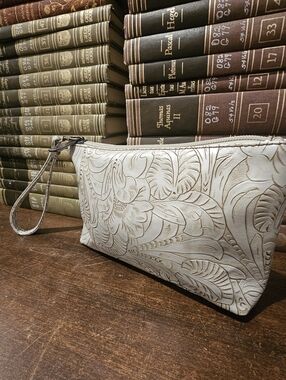 Justin White Tooled Vegan Wristlet Card Phone Holder